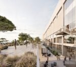 3X-Catalunya Media City. Public space over plateau building looking to the logistics street Courtesy &copy; Studio kmh