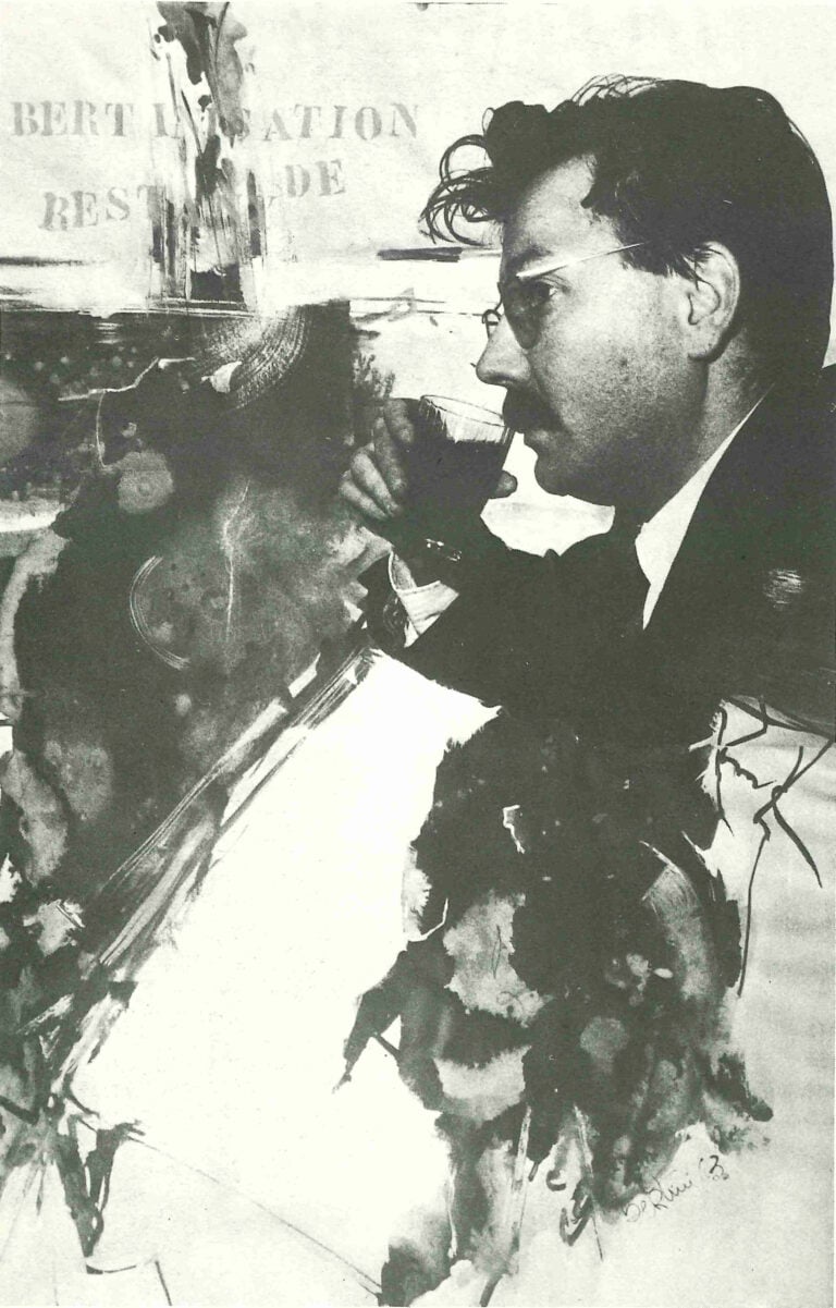 Gianni Bertini, Bertinisation de Restany, 1963, tempera e riporto fotografico su tela emulsionata, 106 x 67 cm, Courtesy Associazione Gianni Bertini, Milano