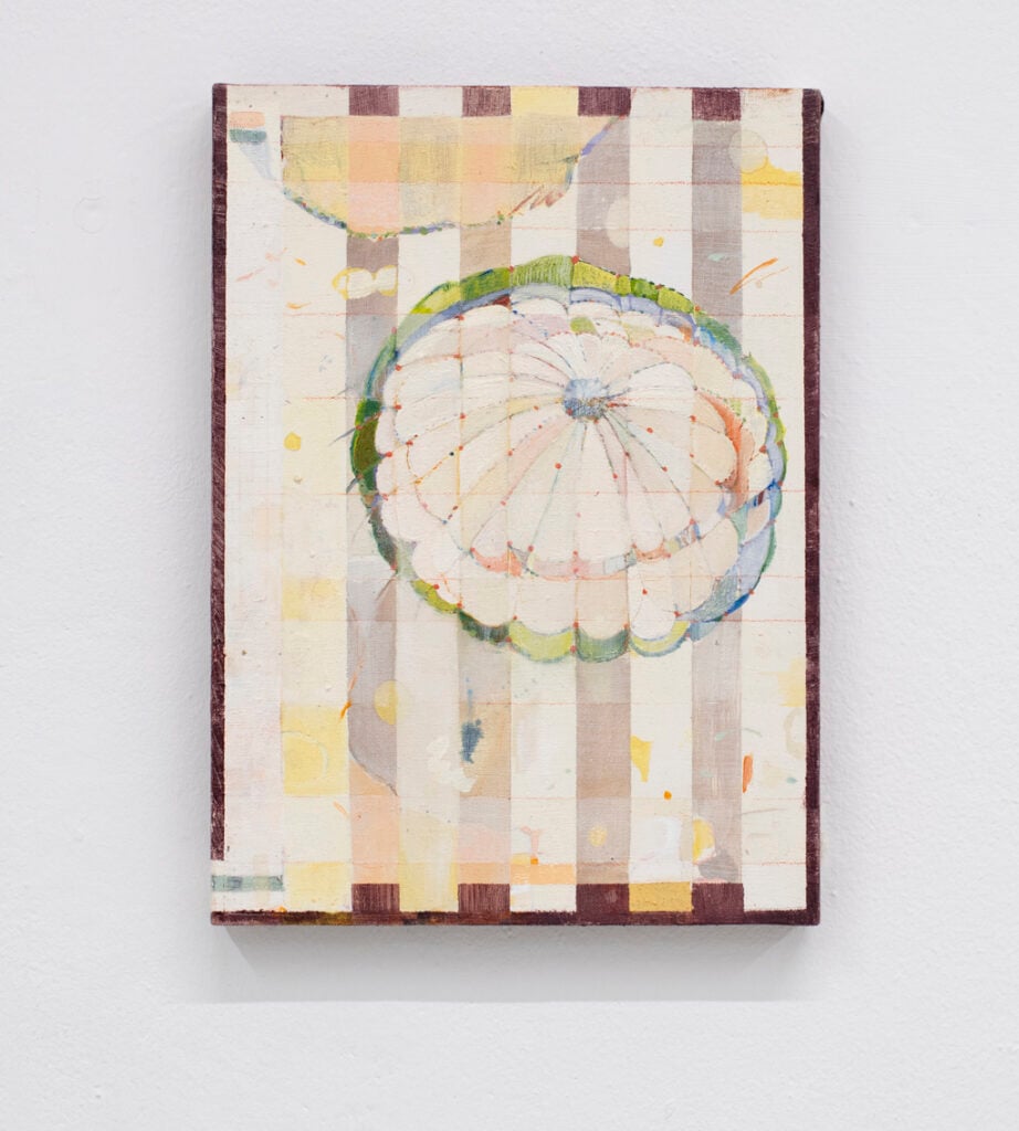 The Saviour of Many, 2024, olio su lino, 32,5 x 23 cm. Veduta dell’installazione in occasione della mostra Haloes & Hula-Hoops allo Studio Hanniball, Berlino. Photo: Clara Sartor