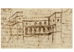 Leonardo da Vinci. Disegno del Palazzo del Belvedere in Vaticano realizzato nel suo soggiorno del 1513