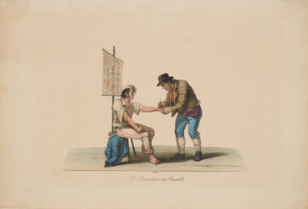 Rudolph Muller,
Il Marcatore di Santilli Napoli, 1825, Litografia acquerellata
© Fotografia di Marco Marcotulli,
Museo delle Civiltà, Roma