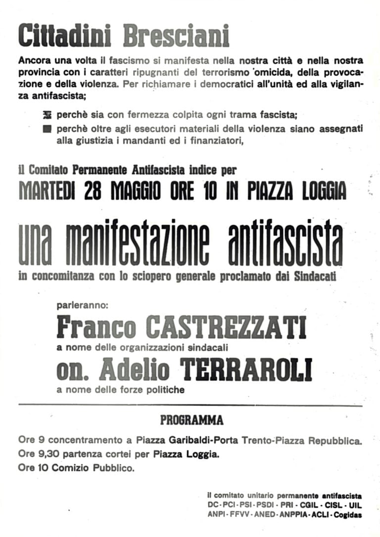 Il Manifesto della manifestazione indetta dal Comitato Permanente Antifascista