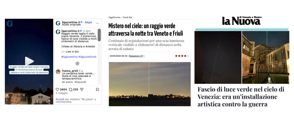 Chris Levine , Higher Power, dal 4 all'11 maggio 2026, Venezia, alcuni screenshot di articoli a riguardo
