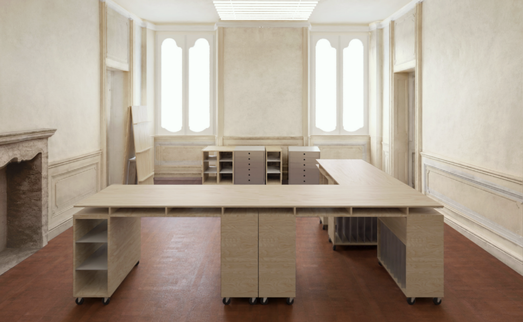 Un'aula di Afterclass a Bergamo con il progetto dello studio 2050+