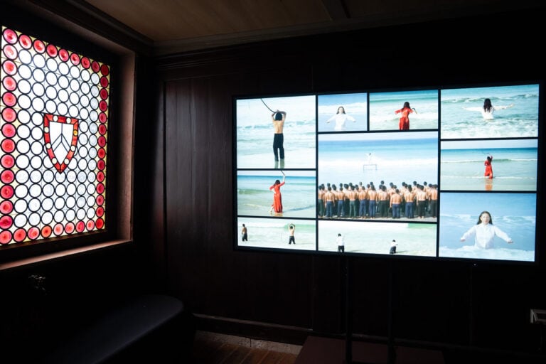 Marina Abramovic, Sea Punishing, 2006. Performance for video Courtesy of the Marina Abramović Archives. Installation view at Palazzo Rocca Contarini Corfu The Spirits of Maritime Crossing 2026. The Spirits of Maritime Crossing 2026. Bangkok Art Biennale Foundation Palazzo Rocca Contarini Corf&ugrave;