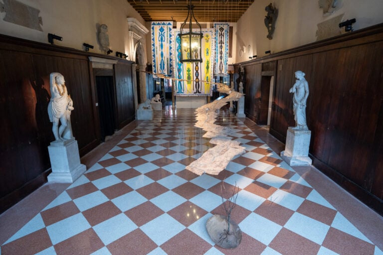 Ruangsak Anuwatwimon, Excavated Gods, 2021. Mixed media; tissue paper, animal remnants, soil and sand from Mekong River, pigment from China and northeastern Thailand, Dimension Variable The Spirits of Maritime Crossing 2026. Bangkok Art Biennale Foundation Palazzo Rocca Contarini Corf&ugrave;