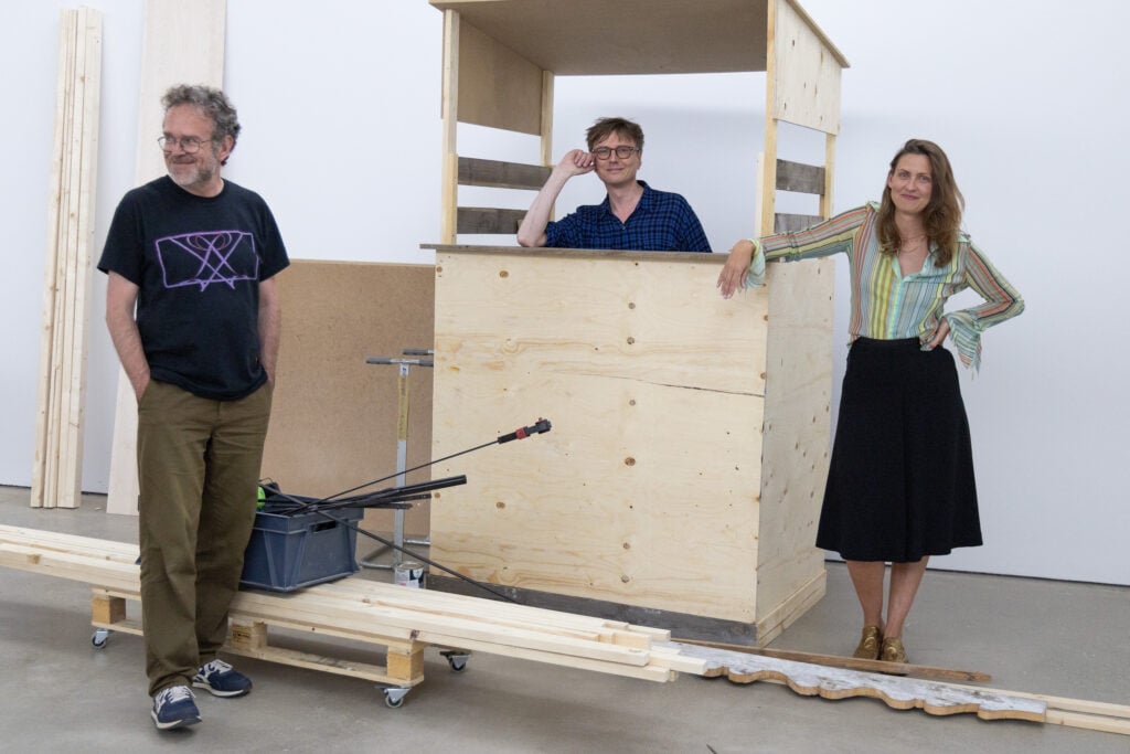Curators, left to right: François Piron, Kim West, Joanna Nordin Asp. Courtesy of Bonniers Konsthall