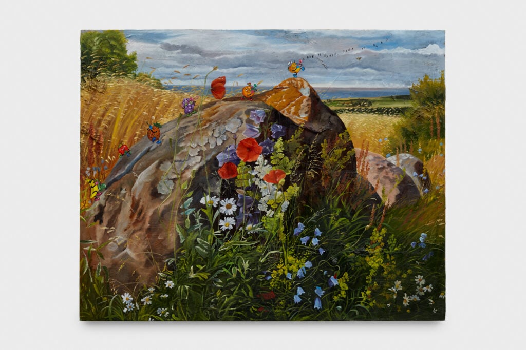 Friedrich Kunath, Love Is Free - Give It Away, 2026, oil on canvas, 122 x 152,5 x 3,8 cm. Photo Evan Walsh