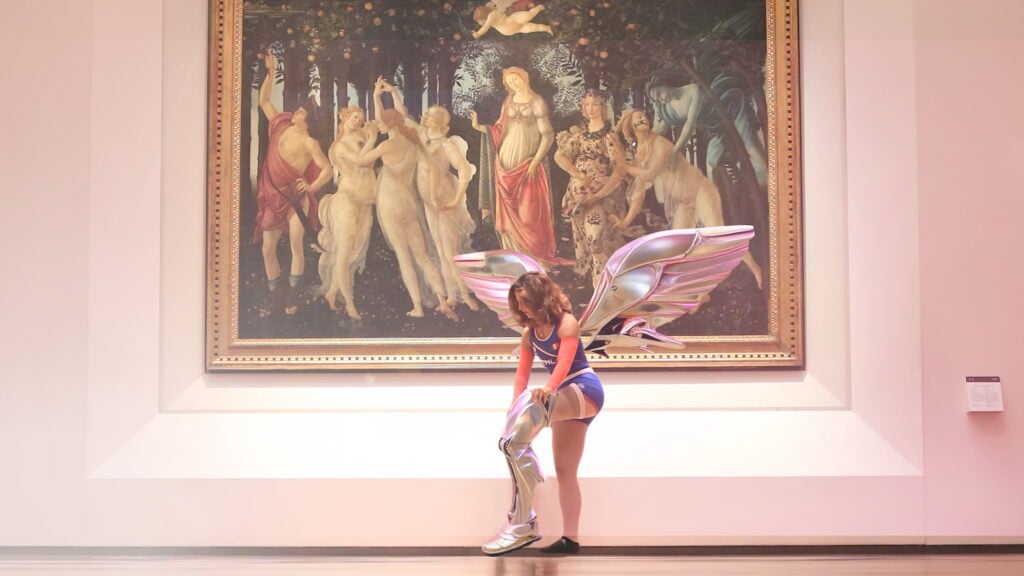 Gallerie degli Uffizi,Firenze, Ambra Sabatini,per l'opera video di Luca Finotti Felicità, Campagna del Ministero della Cultura