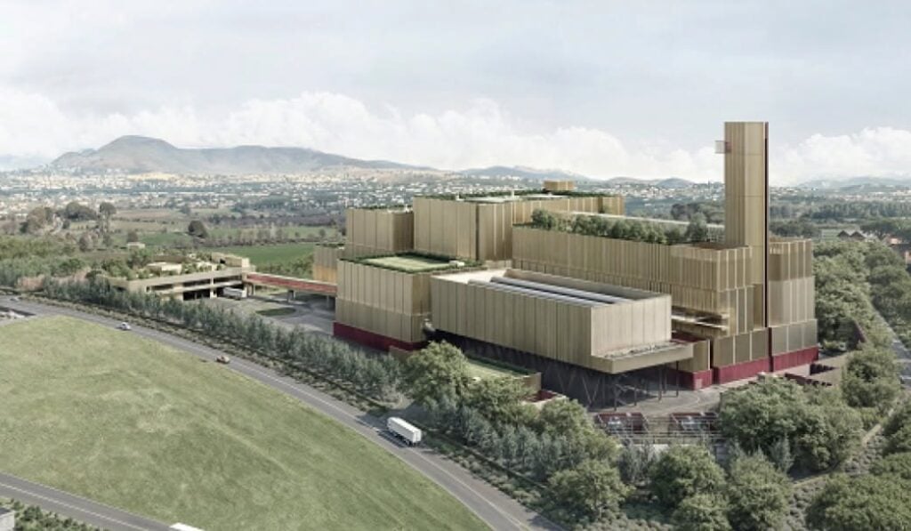 Il render del termovalorizzatore di Santa Palomba
