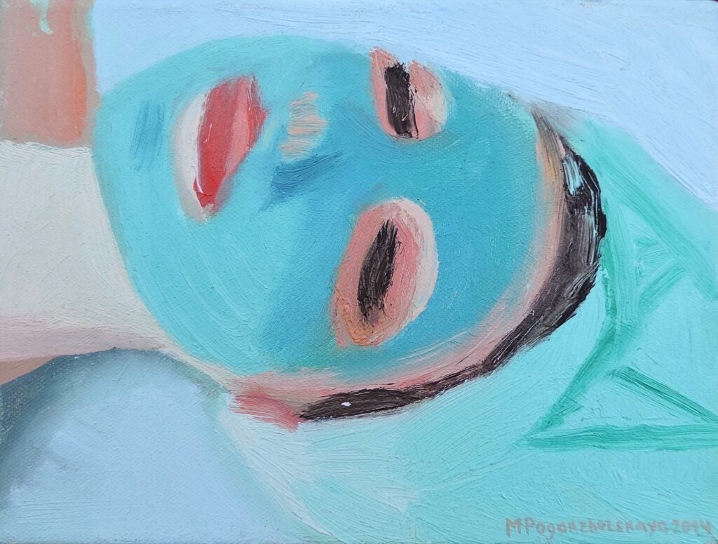 Maria Pogorzhelskaya Turchese mask [oil canvas, 18 x 24 cm] 2014