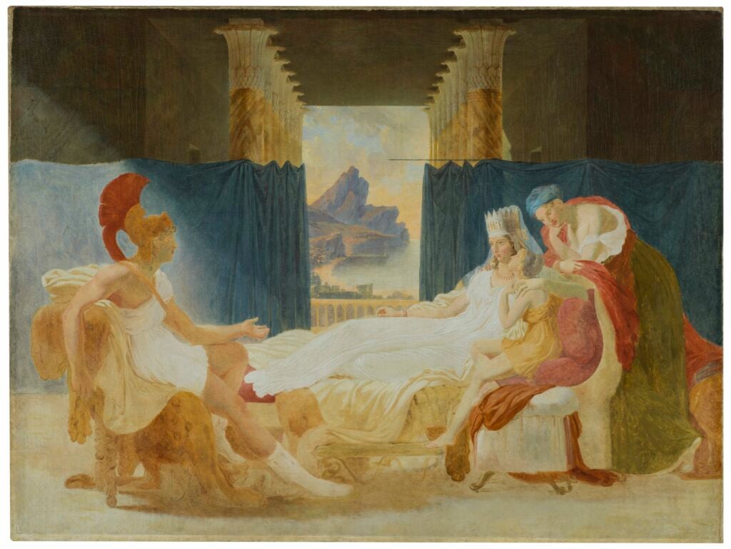 Eneas narrando a Dido las desgracias de Troya, Pierre Guer&iacute;n. Olio su tela, 1815 circa. Madrid, Museo Nacional del Prado