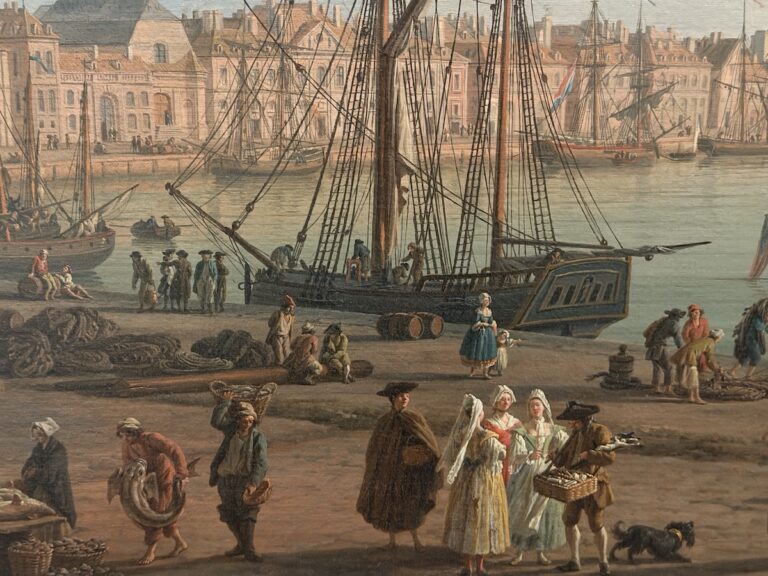 Una delle vedute dei porti di Joseph Vernet in mostra a "La Marine & les peintres. Quatre si&egrave;cles d&rsquo;art et de pouvoir", Parigi, Mus&eacute;e de la Marine