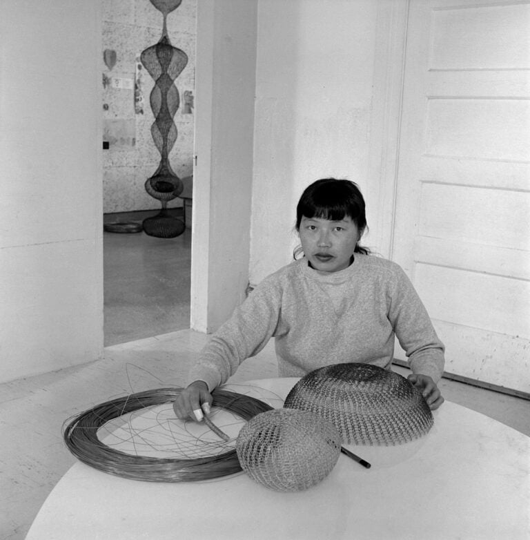 Ruth Asawa Working on Her Wire Sculpture, 1956