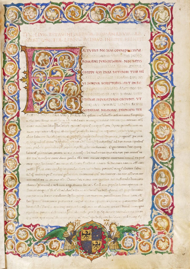 Il manoscritto ritrovato della principessa Ippolita Maria Sforza. TITO LIVIO. (59 a.C - 17 d.C.) - AB URBE CONDITA. PRIMA DECADE. Manoscritto miniato su pergamena, metà del XV secolo. Courtesy Il Ponte Casa d’Aste
