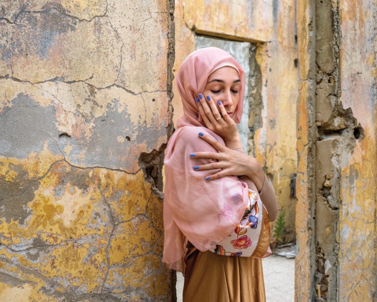Rania Matar, Fawzia (with her mother&rsquo;s pink scarf), Bhamdoun, Lebanon, 2022 (Courtesy of the Artist)