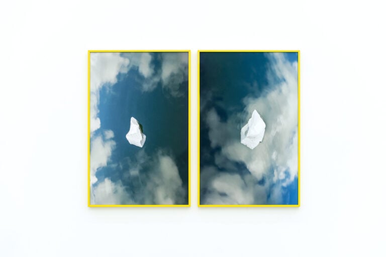 Alice Pedroletti, THE OTHER ISLAND (Go with the flow_Study on a floating island), Fotografie di sculture in cemento leggero in acqua di lago, Installation view - NContemporary Milano 2019; Foto Matt Ashford; Collezione Privata, Courtesy of the Artist