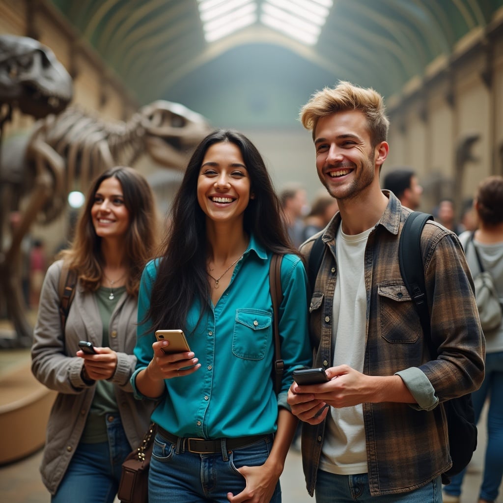 I visitatori di un museo utilizzano una guida sui loro cellulari. Immagine creata con AI