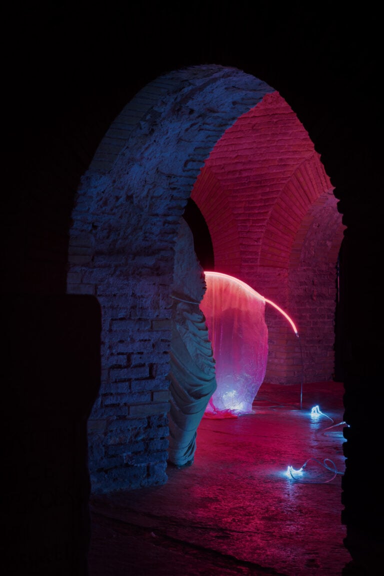 Giulia Poppi, Salivella e pulviscolo, 2026, resina, pigmento, neon, misure ambientali. Ph. Alessio Beato(2)