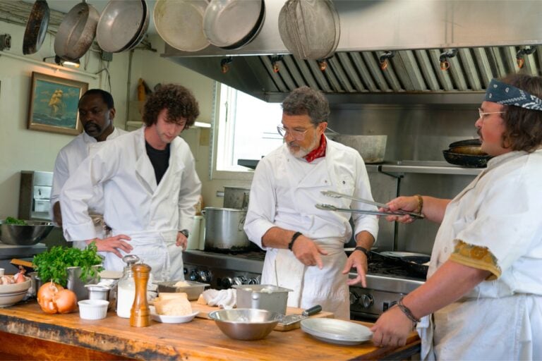 Michael Jibrin, Dominic Sessa, Antonio Banderas, Stavros Halkias Credit: Seacia Pavao