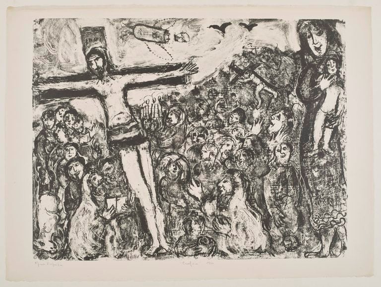 Marc Chagall, Crocifissione, 1964. Nizza, Mus&eacute;e National Marc Chagall. Credit &copy; Chagall &reg;, by Siae 2026. RMN-Grand Palais (museo Marc Chagall). Foto SCALA, Firenze