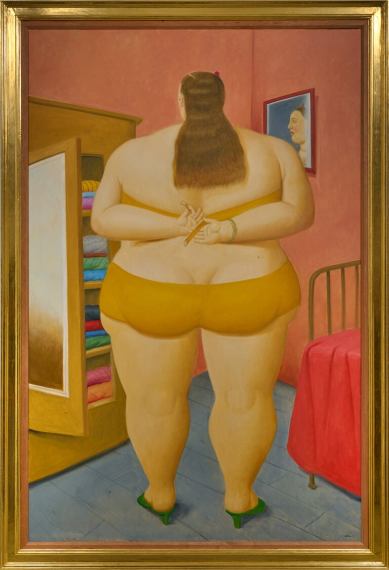 Fernando Botero, Donna con reggiseno, 2013. Olio su tela, 200 x 129 cm. Collezione Fernando Botero Zea