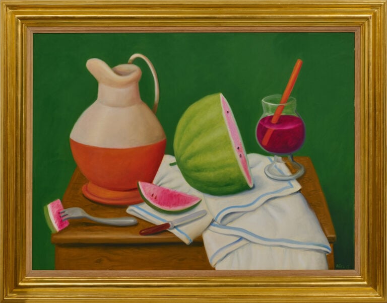 Fernando Botero, Natura morta con anguria, 2013. Olio su tela, 99 x 73 cm. Collezione Fernando Botero Zea