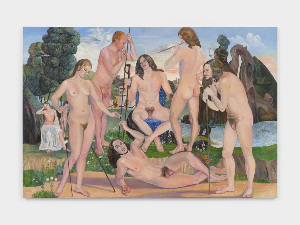 Sylvia Sleigh, Court of Pan (after Luca Signorelli), 1973, olio su tela, 198,1 &times; 292,1 cm. Photo Steven Probert