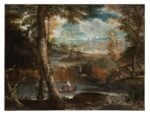 Annibale Carracci, Paesaggio Fluviale con barcaioli. Courtesy Alice Fine Art