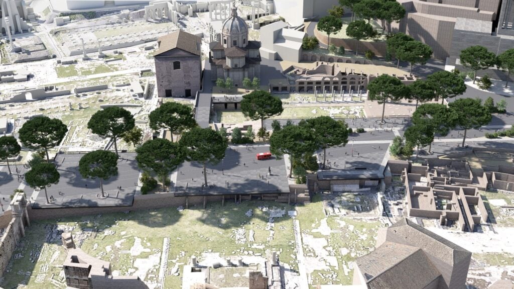 Render del tratto centrale di Via dei Fori Imperiali (Studio Labics)