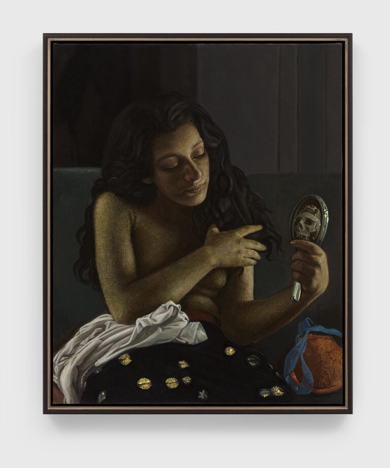 Victor Man, Maiden with Skull, 2024, olio su tela. The Nixon Collection &copy; Victor Man. Courtesy David Zwirner