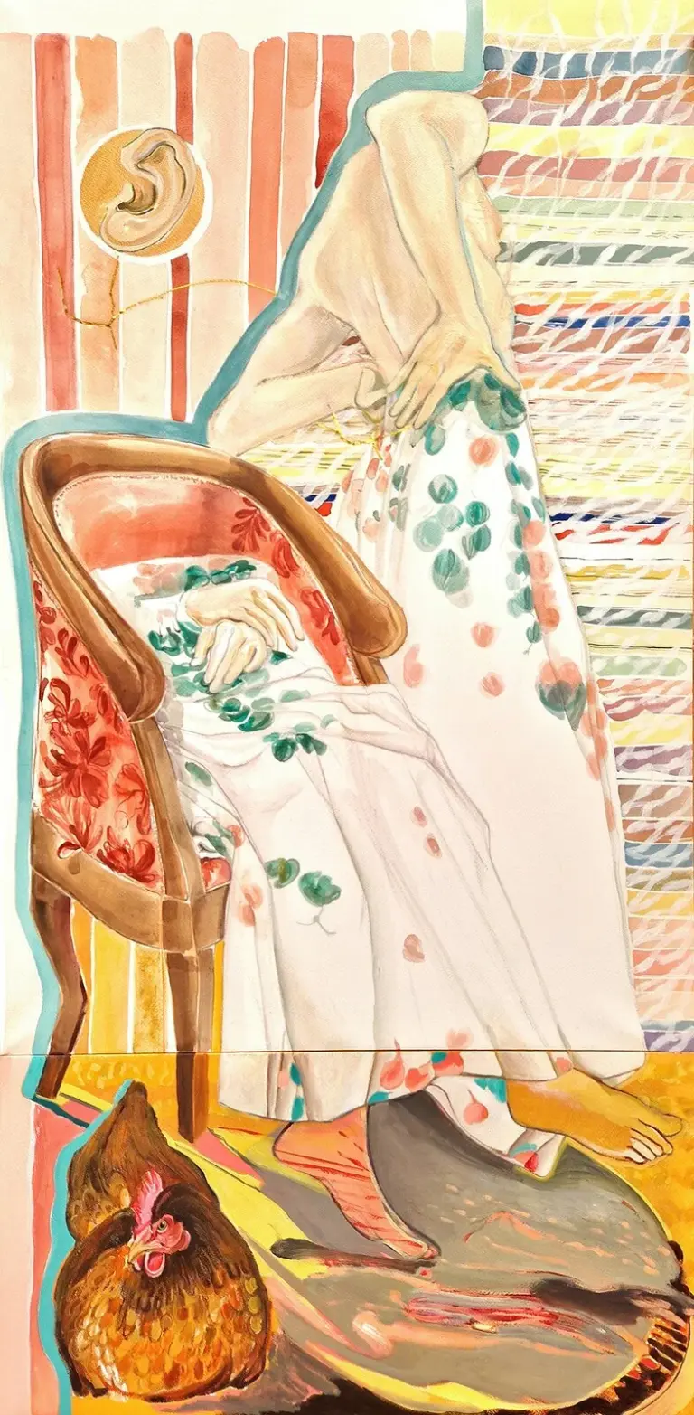 Famiglia, madri, padri, figli Anna Nutini, 2025, La gonna di mio padre, Dittico su carta, 200x100cm