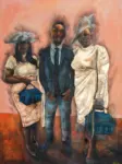 Famiglia, madri, padri, figli Azael Langa, Untitled, 2023 2024, fumo olio e fogli d&rsquo;oro su tela, 112,9x91,4cm