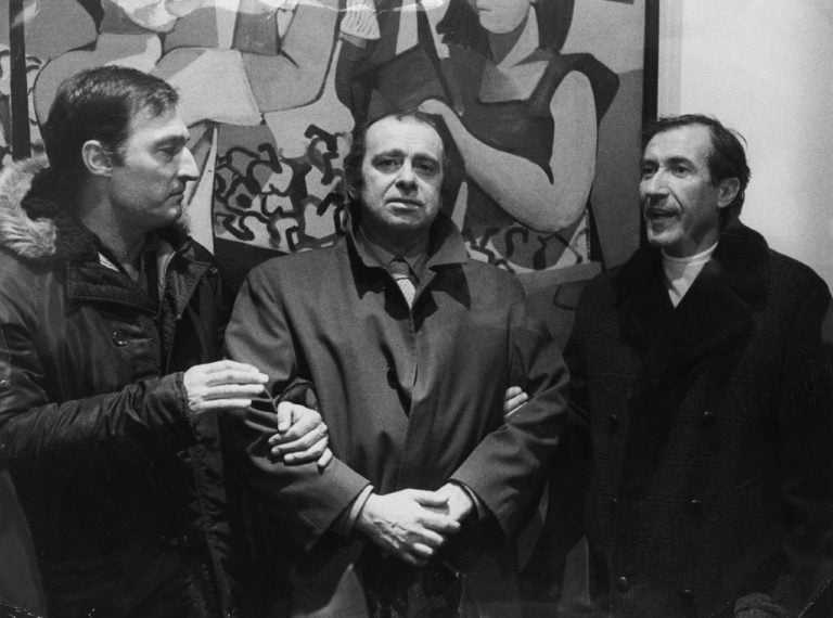 Emilio Tadini, Bobo Piccoli e Alik Cavaliere fotografati da Maria Mulas
