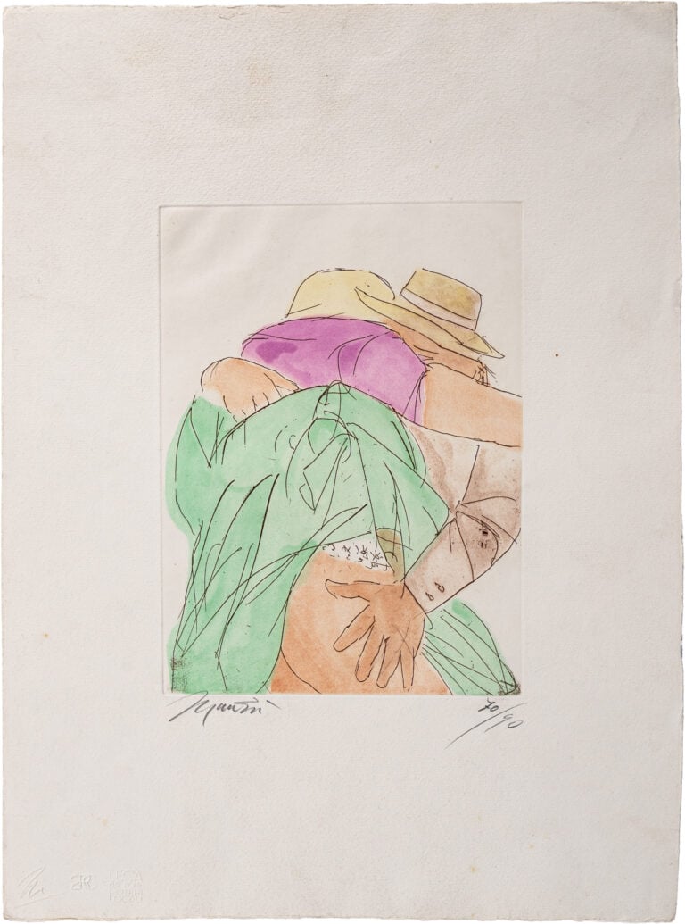 GIACOMO MANZ&Ugrave;, Gli amanti, 1979, Acquaforte e acquatinta, 41x30,5 cm