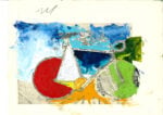 Mario Schifano, Composizione per edizione Granciclismo, 1988, tecnica mista su carta, 30x40 cm. Collezione di Antonio Colombo
