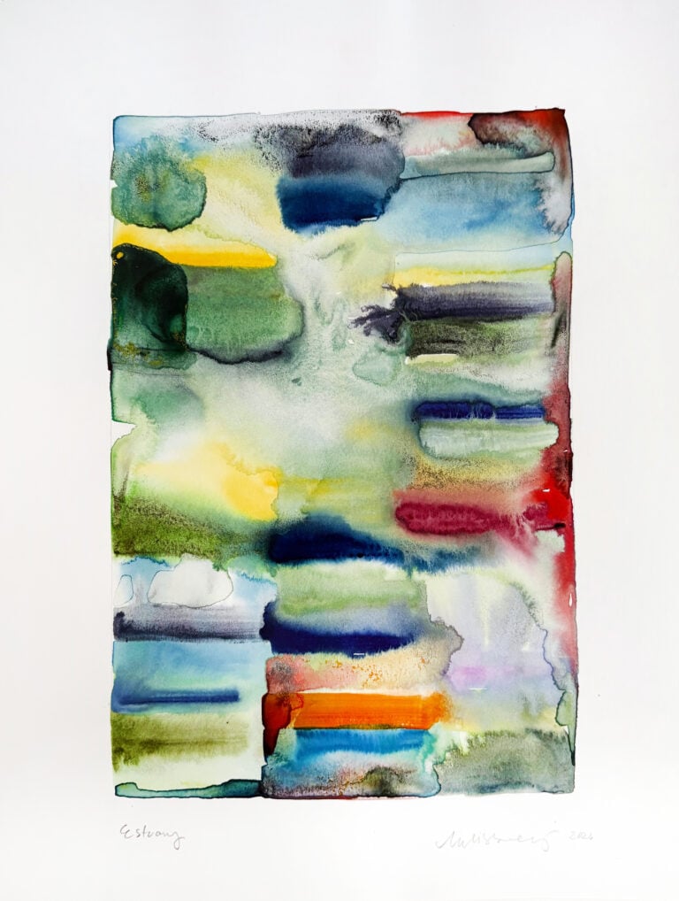 Melissa McGill, Estuary, 2026, Signed and dated (lower right): 'Melissa McGill / 2026'; Titled (lower left): "Estuary", Water from the Venetian Lagoon with Natural watercolor, 30.48 x 22.86 cm