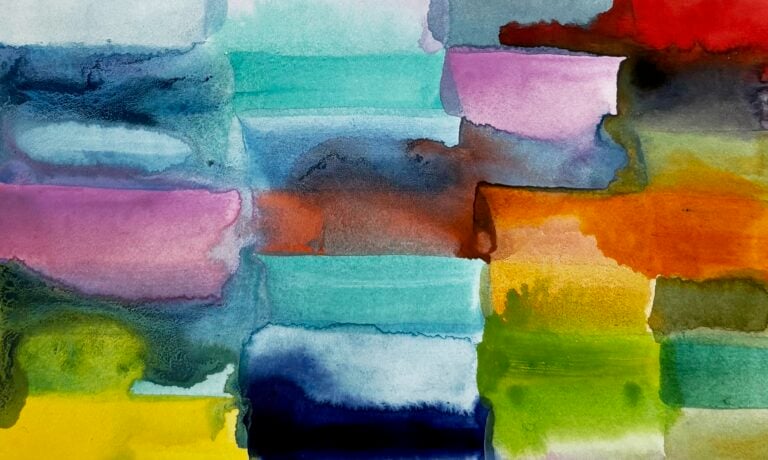 Melissa McGill, Estuary (detail), 2026, Signed and dated (lower right): 'Melissa McGill / 2026'; Titled (lower left): "Estuary", Water from the Venetian Lagoon and naturally derived watercolor on paper, 30.48 x 22.86 cm