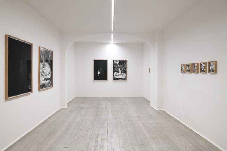 Installation view della mostra "Enzo Cucchi VS CANEMORTO / CANEMORTO VS Enzo Cucchi" alla Galleria Poggiali di Firenze