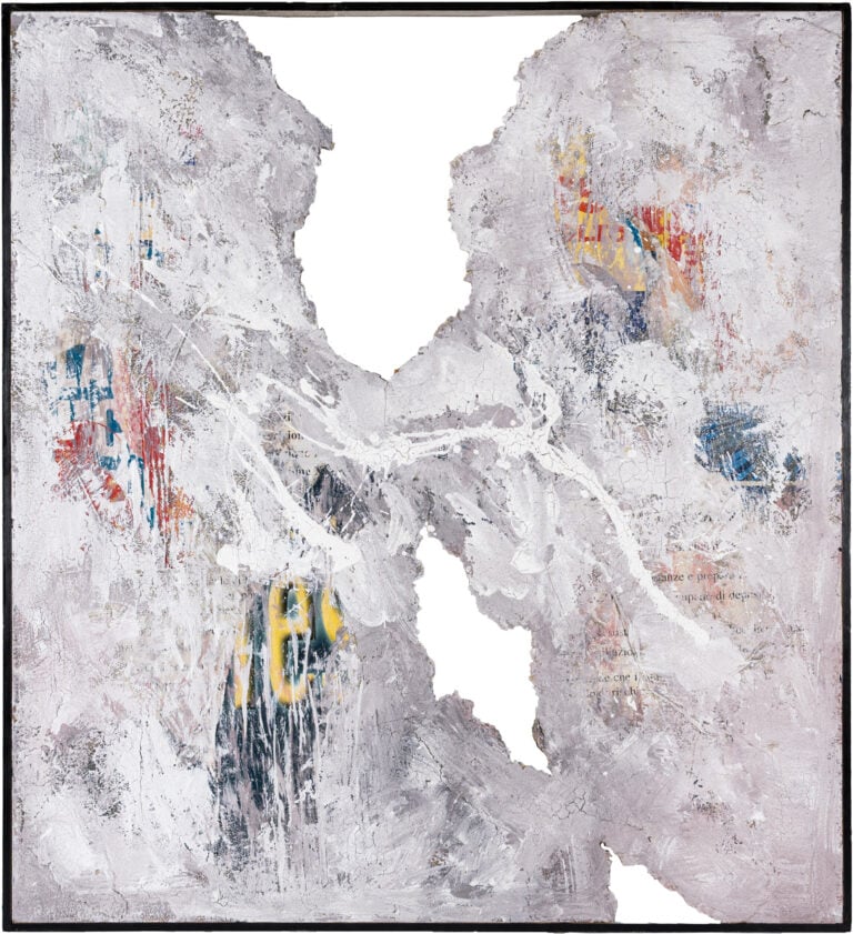 PILLINO (GIUSEPPE DONATI), Senza titolo, Tecnica mista su manifesti applicati su cartone, 110x100 cm