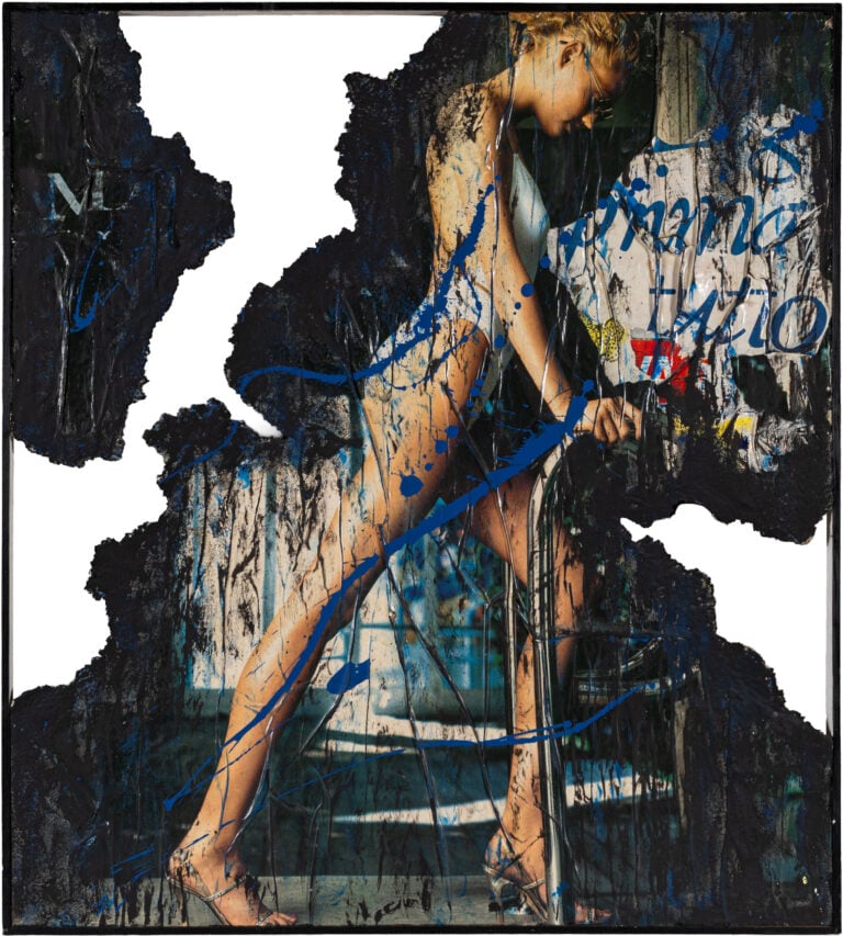 PILLINO (GIUSEPPE DONATI), Senza titolo, Tecnica mista su manifesti applicati su cartone su masonite, 109,5x99 cm